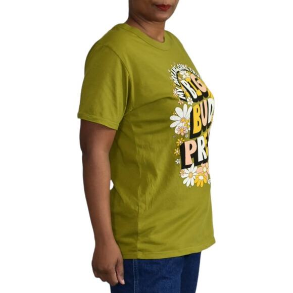 Big Bud Press Graphic Tee Green Retro Flower Short Sleeve T Shirt Size Small - Picture 5 of 11